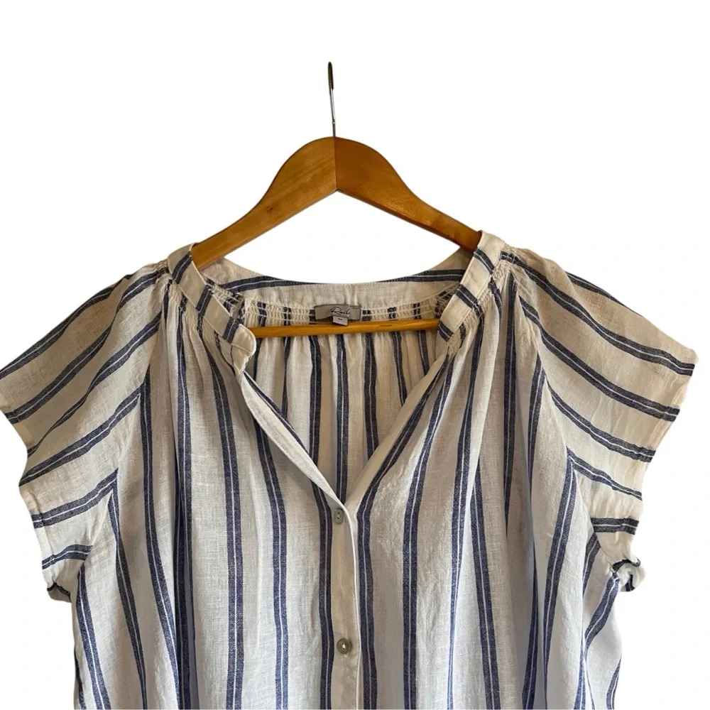 Rails Alena Linen Blouse in Villa Stripe button down size M excellent condition - Picture 6 of 14
